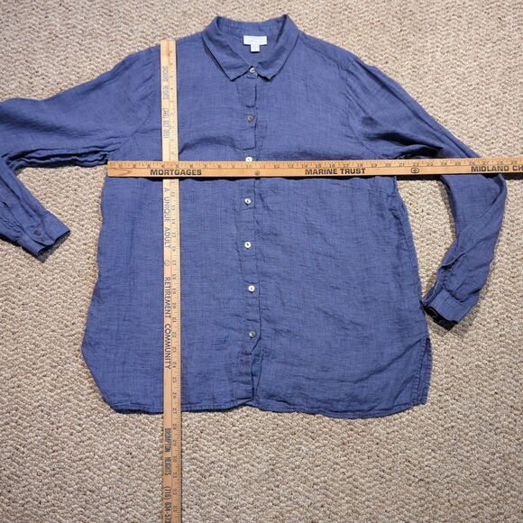 J.Jill Love Linen Button Up Shirt Womens Large Tall Purple Long Sleeve Coastal - Picture 2 of 8